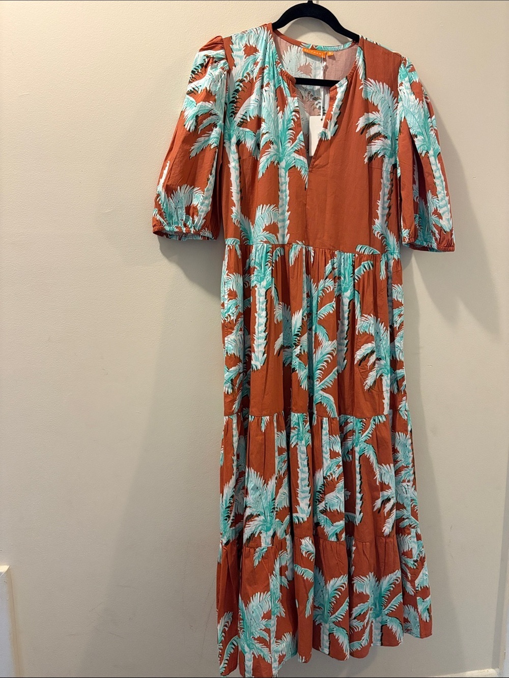 Oliphant NWT puff sleeve maxi - medium- Cartagena brown - tropical - cotton